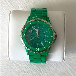 New York London Green Watch with Silver Accents Bohemian Artsy Colorful Vivid